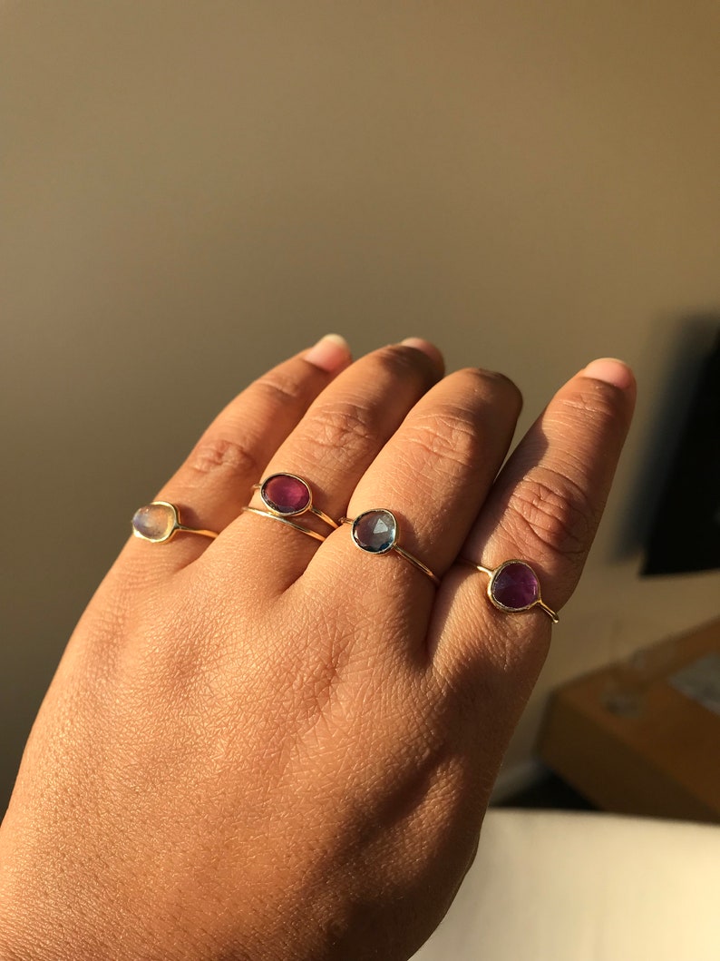 Rose Cut 18k Gold Vermeil Rings, Amethyst gold ring, Labradorite gold ring, Minimalist, gift for her, on sale rings, organic gemstone rings image 6
