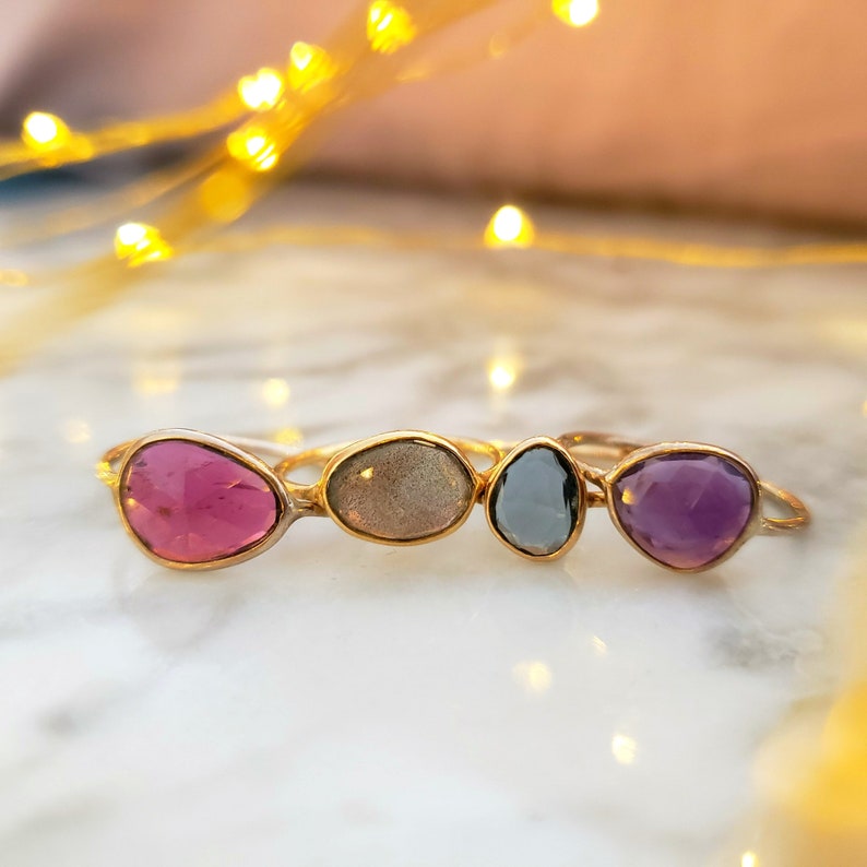 Rose Cut 18k Gold Vermeil Rings, Amethyst gold ring, Labradorite gold ring, Minimalist, gift for her, on sale rings, organic gemstone rings image 5