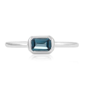 London Blue Topaz Ring Sterling Silver, Octagon Gemstone Ring, Anti Tarnish Silver, December Birthstone, Jewellery Gift for her, Minimalist