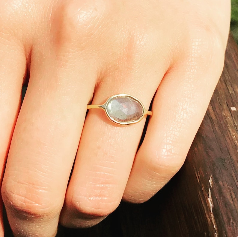 Rose Cut 18k Gold Vermeil Rings, Amethyst gold ring, Labradorite gold ring, Minimalist, gift for her, on sale rings, organic gemstone rings image 4