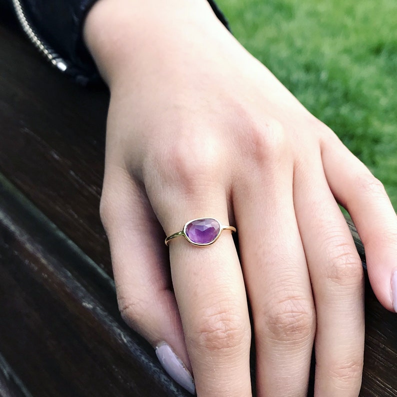 Rose Cut 18k Gold Vermeil Rings, Amethyst gold ring, Labradorite gold ring, Minimalist, gift for her, on sale rings, organic gemstone rings image 3