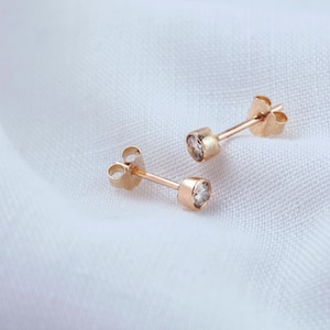 Natural 2.5mm Diamond Bezel set Studs, 9k Solid Gold, Everyday Wear Studs, Women Jewellery, April Birthstone, Gift For Her, 50% OFF SALE