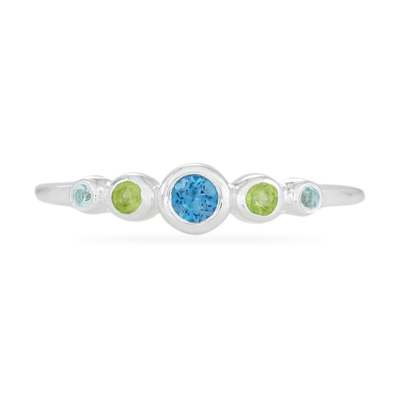 London Blue Topaz & Peridot Ring, Graduated 5 Gemstone Ring, Minimalist Stacking Silver Ring, December Agust Birthstone Ring, Gift for Her image 7