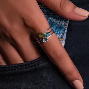 Aquamarine Ring, Dainty Baguette Ring, Sterling Silver Ring, March Birthstone Ring, Gift For Her, Women Birthday Gift, Minimalist, Stackable