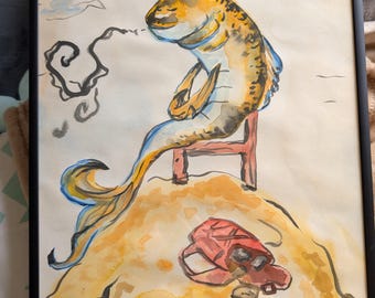 Take a breath - ink on paper in a frame