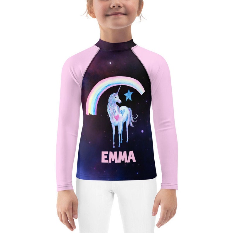 Girls Rash Guard, Personalized Kids Rash Guard, Unicorn Kindergarten Swimsuit, Swim Shirt for
