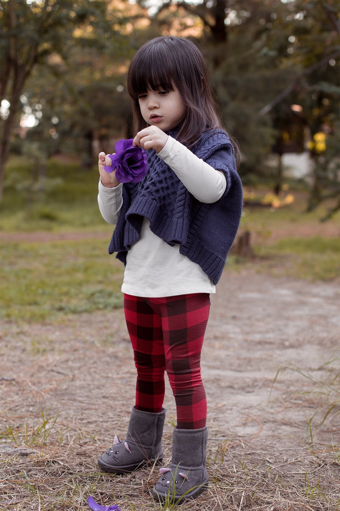 Buttery Smooth Classic Red Plaid Kids Leggings, Red Plaid Leggings
