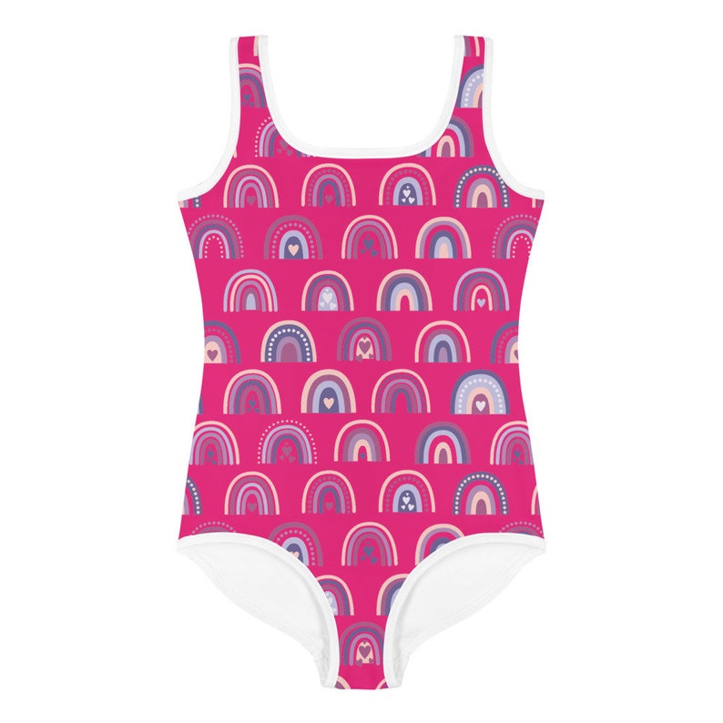 Pink Rainbow Swimsuit One Piece Girls Swimsuit Birthday Etsy