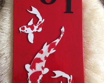 TRADITIONAL RED Handcrafted Oriental Hanging Garden//Koi//Patio//Zen Sign