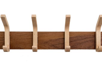 Walnut and Oak 4-hook Coat Rack