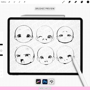 Procreate Emote Base: 200 Chibi Anime Face Expression Stamps (Photoshop, CSP supported) image 3