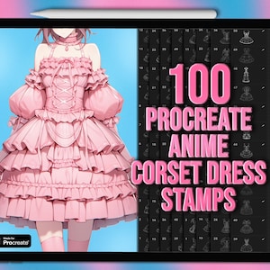 アニメドレス Procreate スタンプ | Procreate アニメドレススタンプ | アニメ Procreate 衣類スタンプ