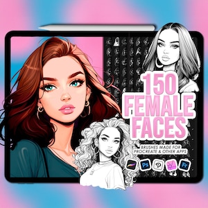 Sellos faciales de Procreate. Sellos de rostro femenino de Procreate. Pinceles faciales de Procreate. Pinceles faciales de Photoshop. Rostros de Clip Studio Paint.