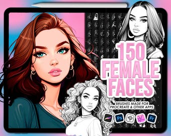 Procreate face stamps. Female face Procreate stamps. Face Procreate brushes. Photoshop face brushes. Clip Studio Paint faces