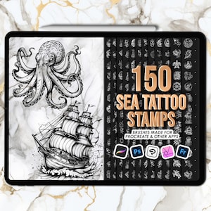 Sellos de tatuajes marinos para Procreate. Sellos de tatuajes náuticos para Procreate. Sellos de tatuajes marinos para Procreate. Pinceles para tatuajes de Photoshop.