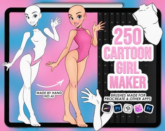 Cartoon Procreate maker stamps | Cartoon Procreate pose stamps | Procreate cartoon princess body stamps | Cartoon Photoshop brushes