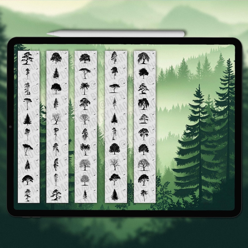 Procreate tree silhouette stamps | Forest Procreate tree stamp brushes | Procreate tree brushes | Photoshop tree | Clip Studio Paint tree