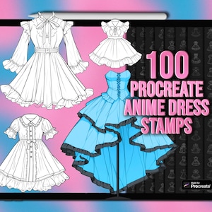 Anime dress Procreate stamps | Procreate anime dress stamps | Anime Procreate clothing stamps
