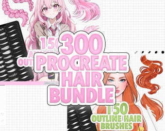 Procreate Hair Brushes Bundle - 300 Procreate outline brushes for drawing hair
