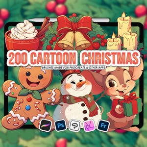 Cartoon Procreate Christmas stamps | Procreate cartoon stamps | Christmas Procreate cartoon characters | Christmas cartoon Photoshop brushes