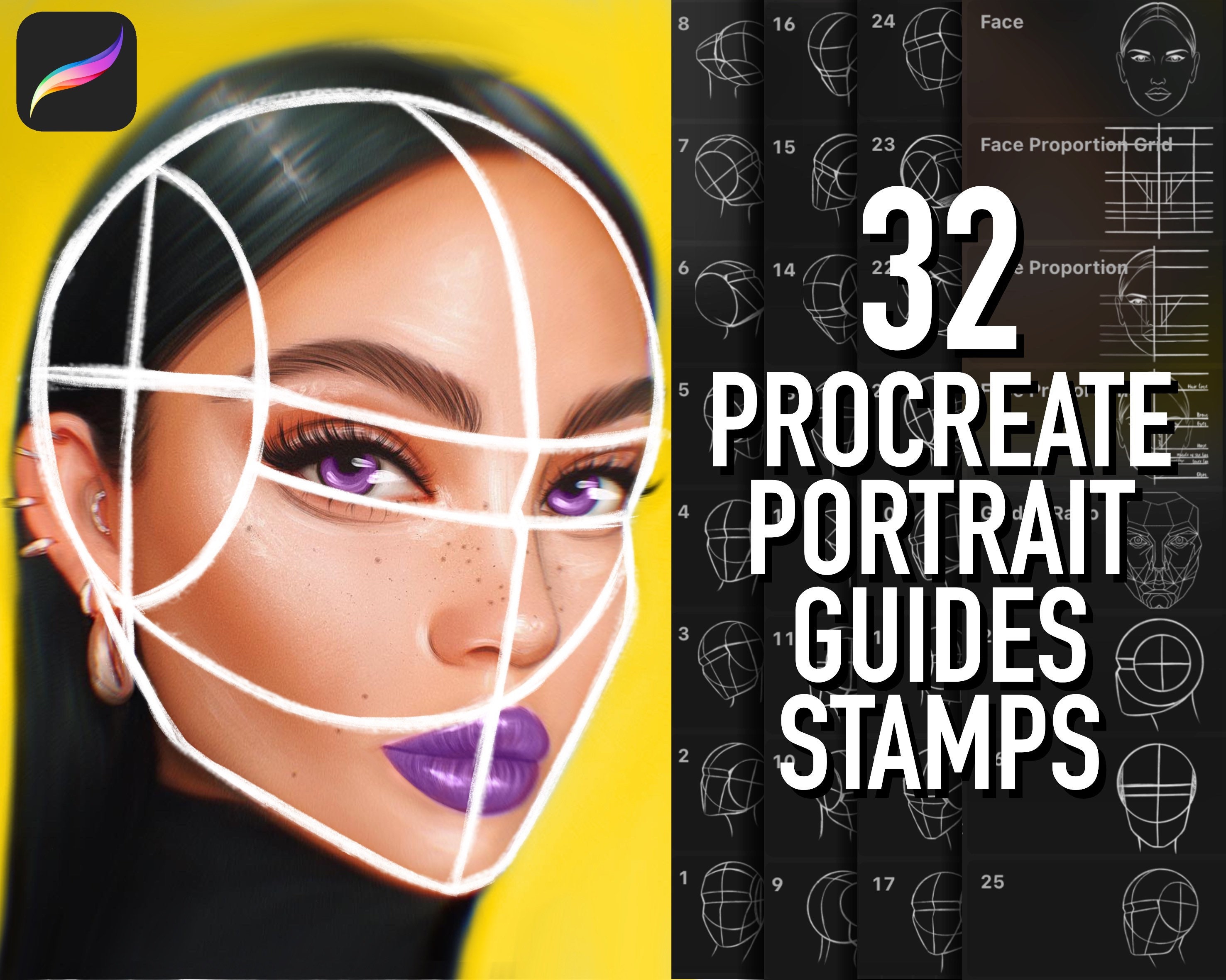 Procreate Portrait Guide Stamps. Procreate Head Proportions Etsy Canada
