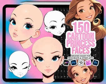 Cartoon princess Procreate face stamps. Procreate cartoon face stamps. Procreate cartoon head base. Cartoon face Photoshop brushes