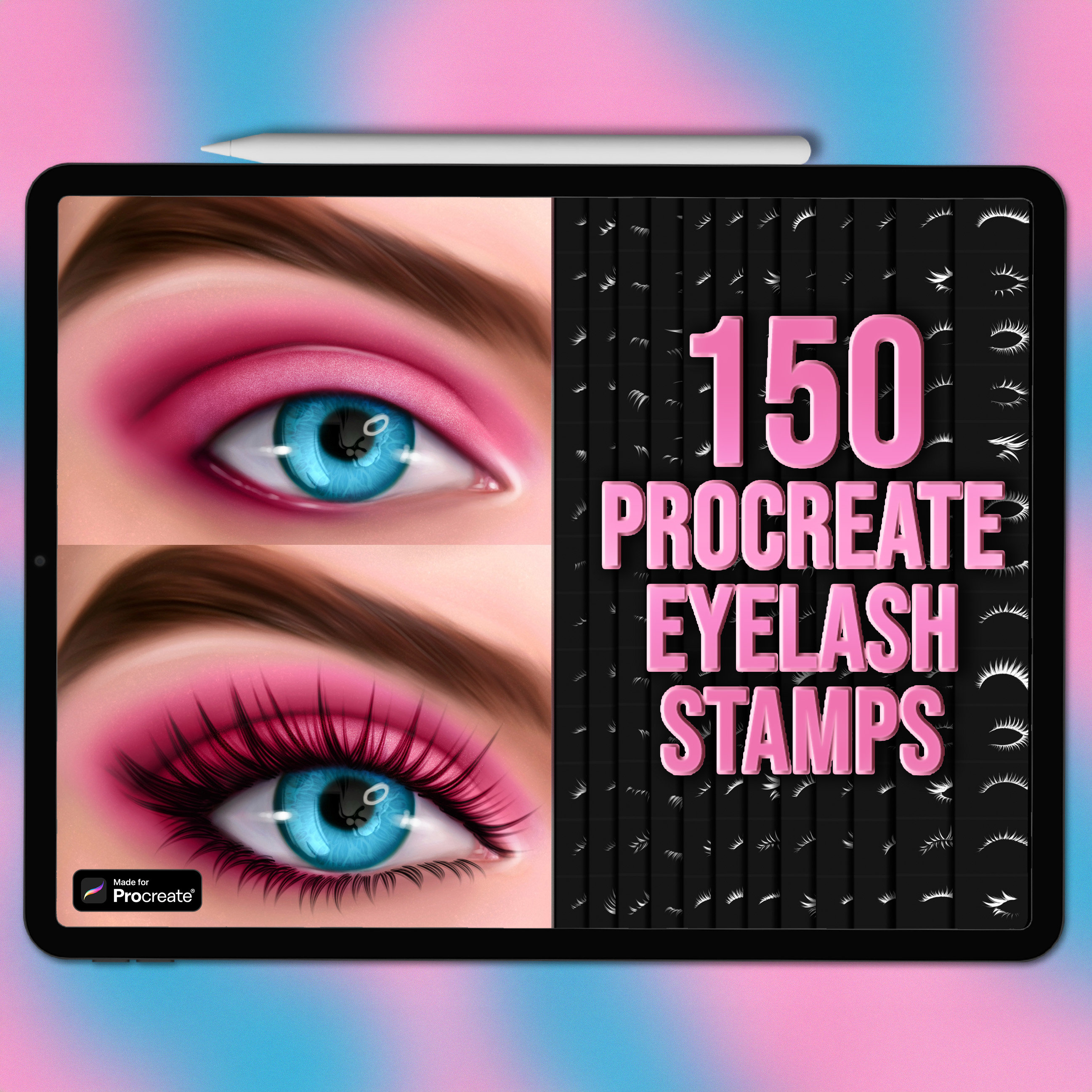 Procreate Eyelash Stamps & Brushes Set – 150 Hand‑Drawn Lash Stamps for Procreate
