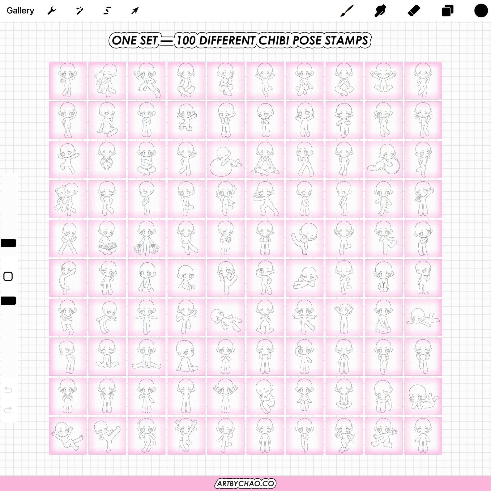 Procreate Chibi Poses: 100 Chibi Base Body Stamps (photoshop & CSP ...