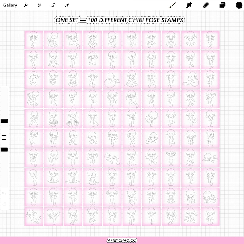 Procreate Chibi Poses: 100 Chibi Base Body Stamps (photoshop & CSP ...