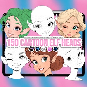 Cartoon elf Procreate face stamps | Procreate cartoon face stamps | Procreate cartoon head | Cartoon face Photoshop brushes | CSP cartoon