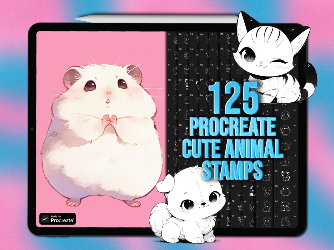 Chibi Animals Procreate Stamps. Cartoon Procreate Chibi Animals Stamps ...