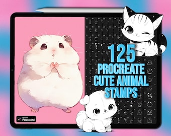 Sellos de animales chibi para Procreate. Sellos de animales chibi de dibujos animados para Procreate. Sellos de animales de anime para Procreate.