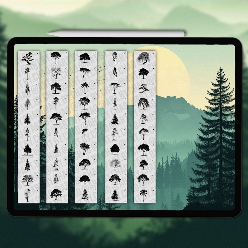 Procreate tree silhouette stamps | Forest Procreate tree stamp brushes | Procreate tree brushes | Photoshop tree | Clip Studio Paint tree
