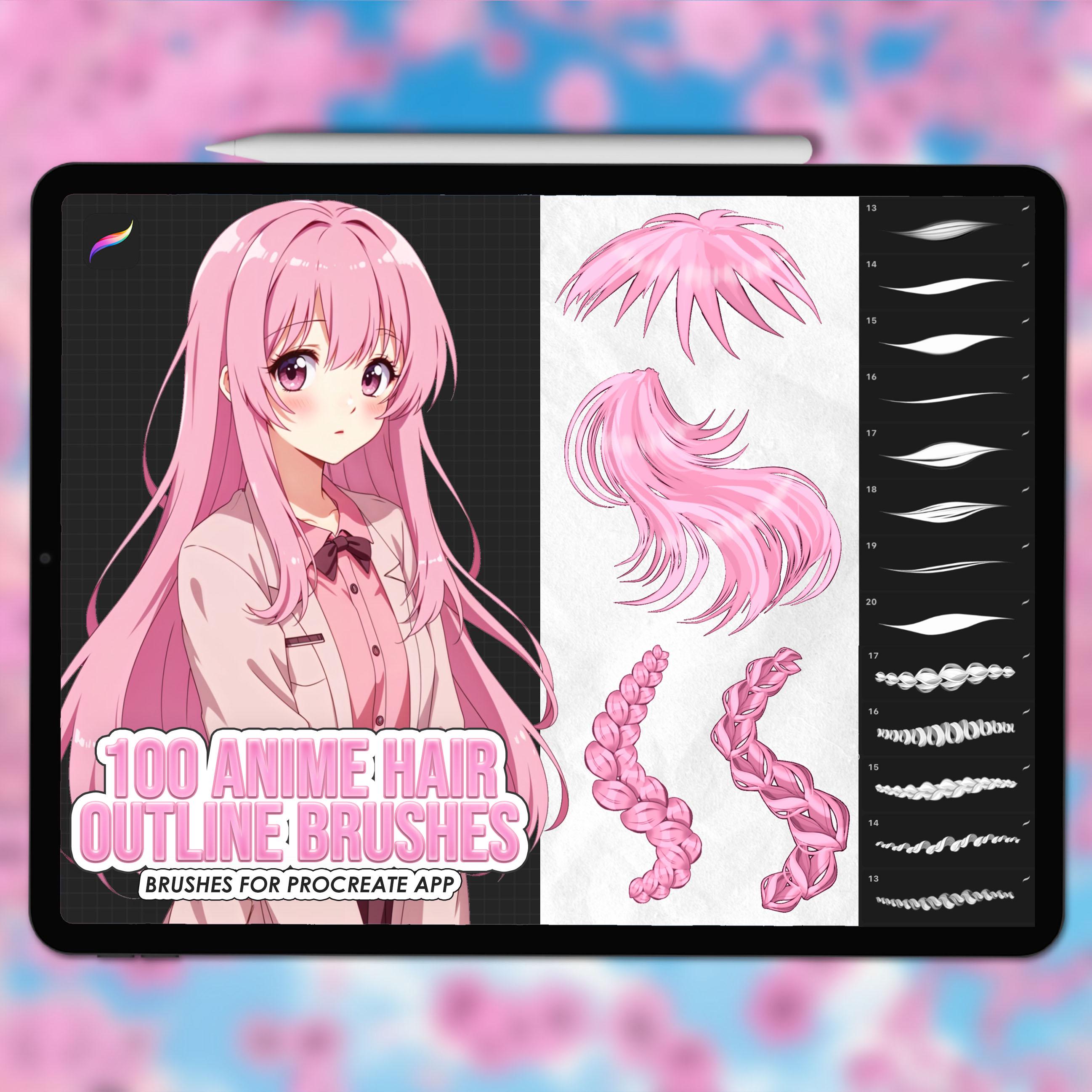 Pinceles de cabello anime para Procreate – Contorno manga y set de doble color para diseño de personajes