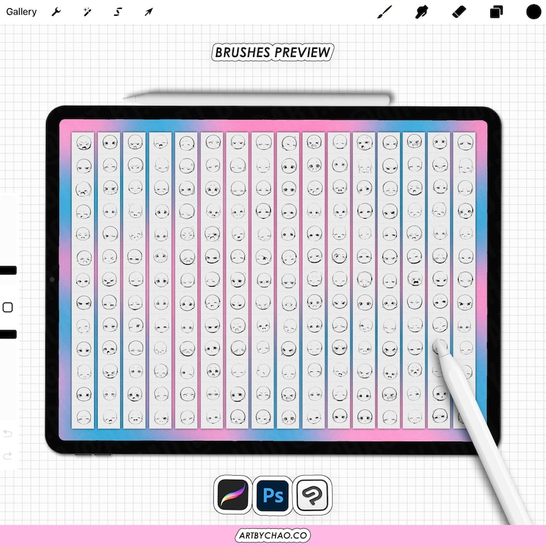 Procreate Emote Base: 200 Chibi Anime Face Expression Stamps (Photoshop, CSP supported) image 2