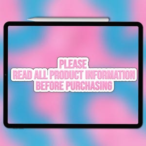 May include: A pink and blue gradient background with a white sticker that reads 'PLEASE READ ALL PRODUCT INFORMATION BEFORE PURCHASING'.