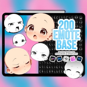 Emote base Procreate stamps | Chibi head Procreate emotion stamps | Photoshop brushes emote stamps | Clip Studio Paint chibi heads