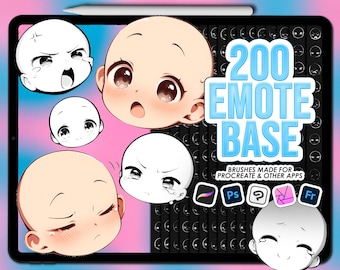 Emote base Procreate stamps. Chibi head Procreate emotion stamps. Photoshop brushes emote stamps. Clip Studio Paint chibi heads