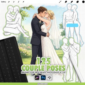 Procreate Couple Pose Stamps: 125 baz stempli do pozowania w scenach romantycznych (obsługa Photoshopa i CSP)