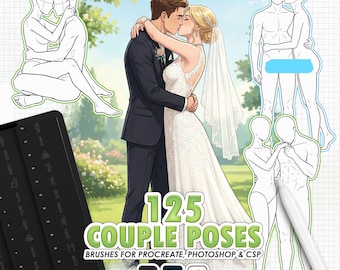 Procreate Paar Pose Stempel: 125 Pose Bases für romantische Szenen (Photoshop & CSP werden unterstützt)