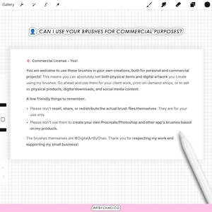 The image is a screenshot of a webpage with a message asking if someone can use brushes for commercial purposes.
