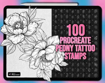 Procreate peony stamps. Peony Procreate tattoo stamps. Flower Procreate stamps tattoo. Peonies Procreate brushes