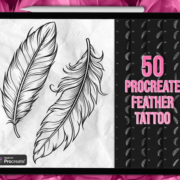 Tatouage plume Procreate tampons | Plumes Procreate pinceaux de tatouage | Brosses à plumes pour procréer | Procréer des tampons de tatouage en plumes