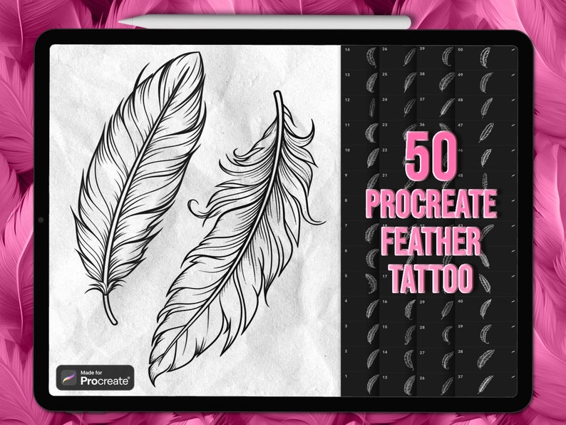 Feather tattoo Procreate stamps Feathers Procreate tattoo brushes Procreate feather brushes Procreate feather tattoo stamps zdjęcie 1