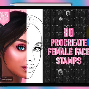 Face Procreate stamps. Procreate face stamp brushes. Procreate face brushes. Procreate portrait brushes.  Procreate female face stamps