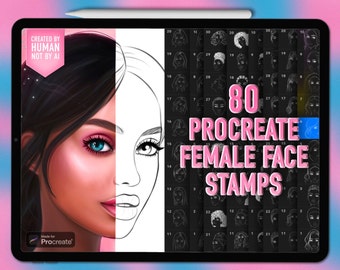 Carimbos Procreate para rosto. Pincéis para carimbos faciais Procreate. Pincéis para rosto Procreate. Pincéis para retratos Procreate. Carimbos para rostos femininos Procreate.
