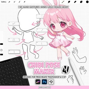 Procreate Chibi Pose Maker: 150 hands, arms, legs, heads, body part stamps (Photoshop & CSP supported)