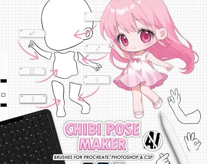 Anime Chibi Full Body Stamp PNG Brush Set - Body Pose Guide Stamps ...