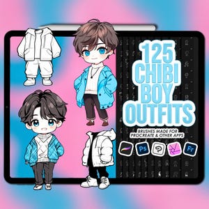 Chibi outfit Procreate stamps. Chibi boy Procreate clothing stamps. Procreate chibi clothes. Clip Studio Paint chibi clothes