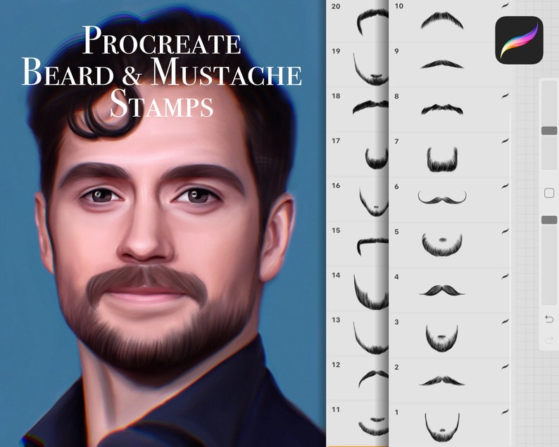Procreate Beard & Mustache Stamps Procreate Beard Brushes Etsy